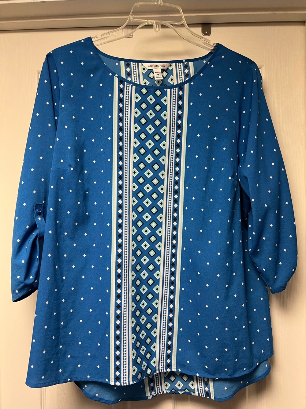 croft & barrow Blue Printed Round-Neck Tunic with White & Aqua Accents
